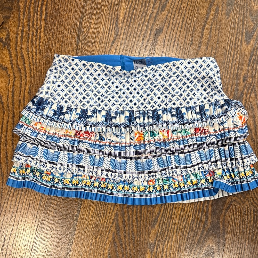 Lucky in Love Blue and White Tiered Mini Skort